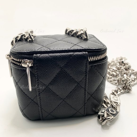 Authentic CHANEL Caviar Black Mini Vanity Case Coco Thick Chain Bag SHW - Picture 6 of 14